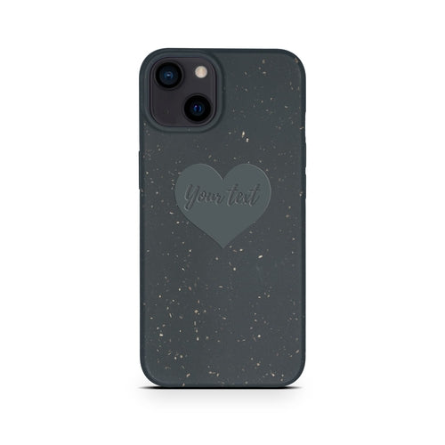 Heart personalized black biodegradable iPhone 13 Mini case lifestyle - romantic eco-friendly compostable protection