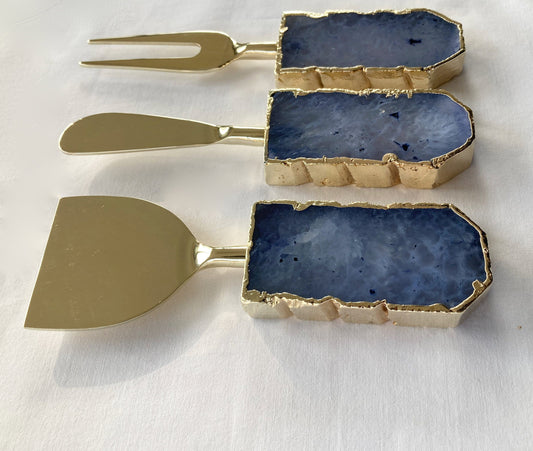 Set of 3 Light Ink Blue Agate Cheese Knives/Spreaders biodegradable eco friendly phone case