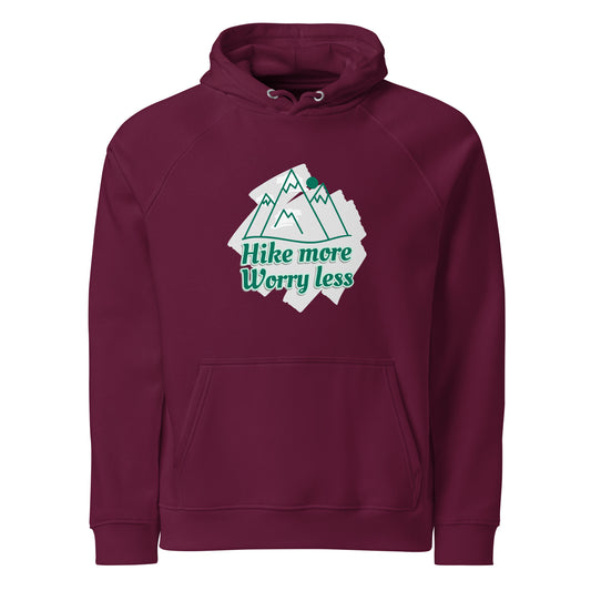 Premium organic cotton hoodie burgundy front hike more design eco-friendly raglan