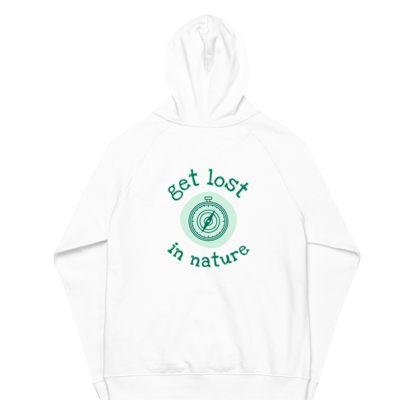 Organic cotton hoodie white back lifestyle compass design URBAN MIX STORE premium quality