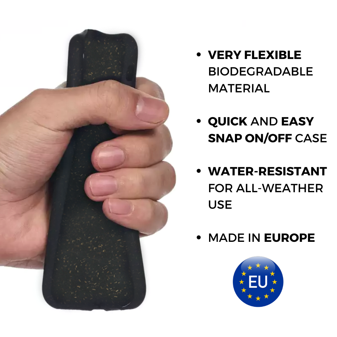 Biodegradable phone case material composition infographic - wheat straw eco-friendly sustainable materials