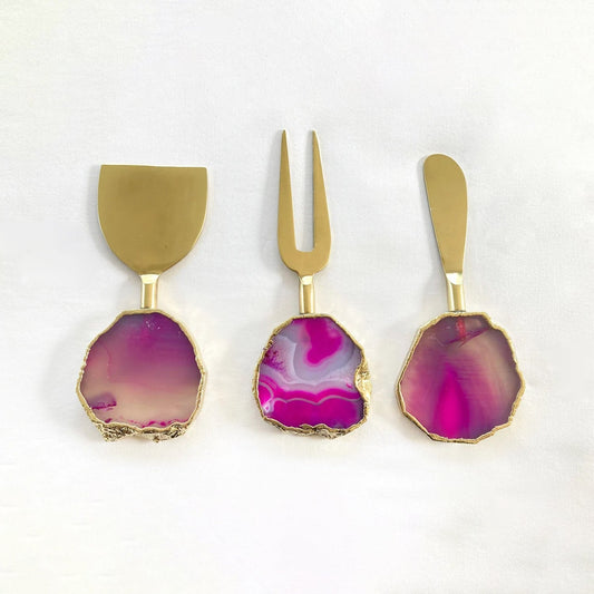 Set of 3 Pink Agate Cheese Knives/Spreaders biodegradable eco friendly phone case