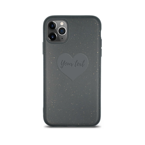 Heart personalized black biodegradable iPhone 11 Pro case detail - romantic eco-friendly compostable protection