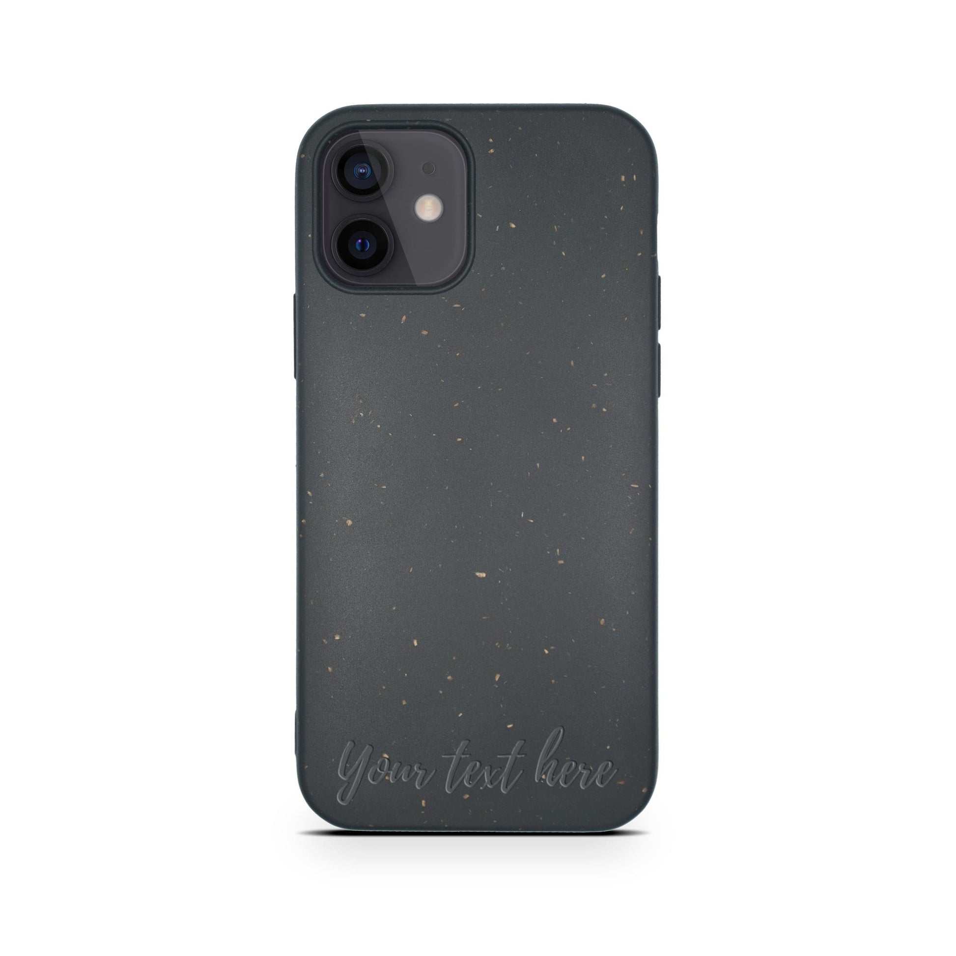 Horizontal text personalized black compostable iPhone 12 Mini case - custom biodegradable eco-friendly protection