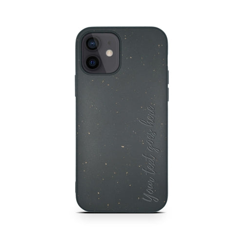 Vertical personalized black biodegradable iPhone 12 Mini case mockup - custom eco-friendly compostable cover