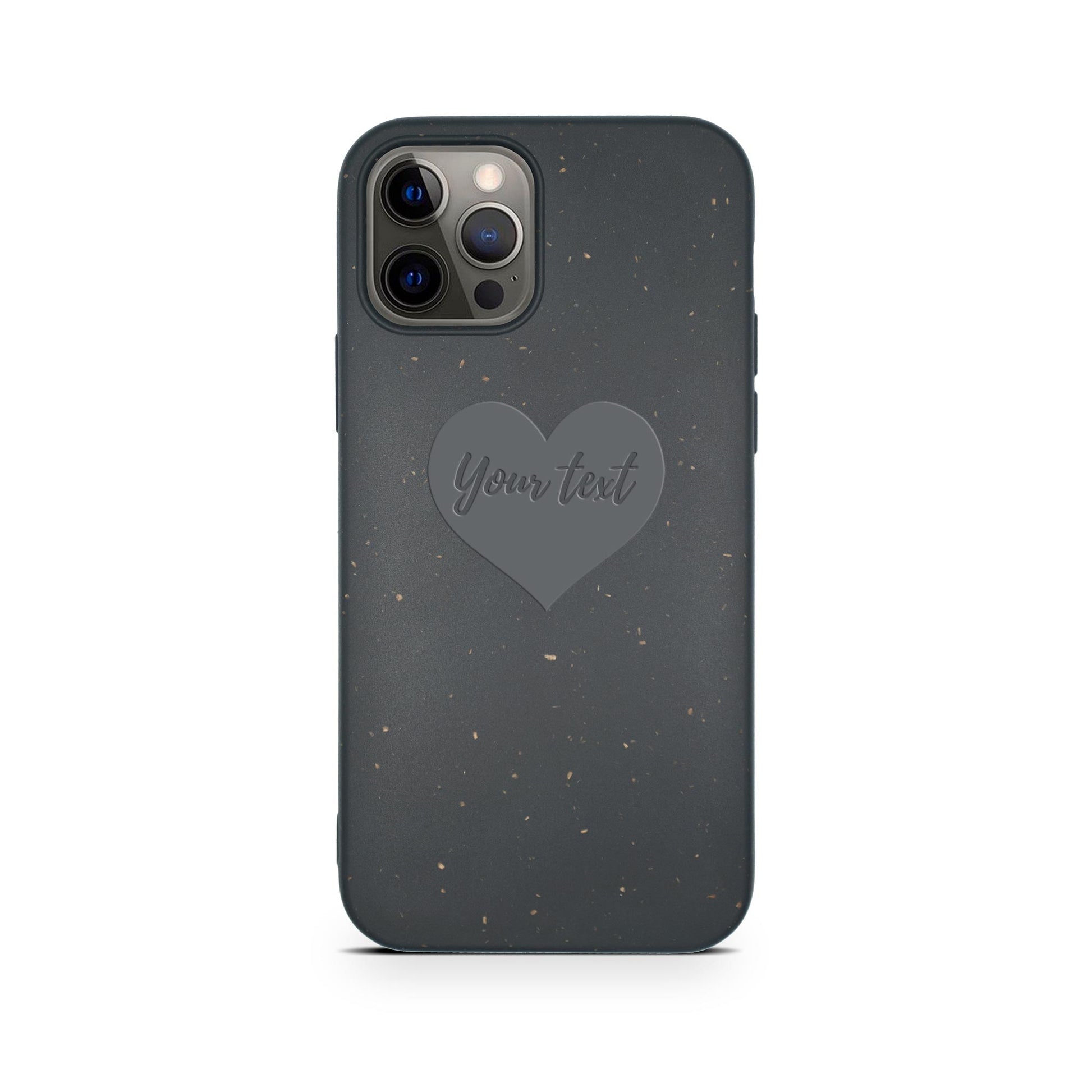 Heart design personalized black compostable iPhone 12 Pro case - romantic biodegradable eco-friendly protection