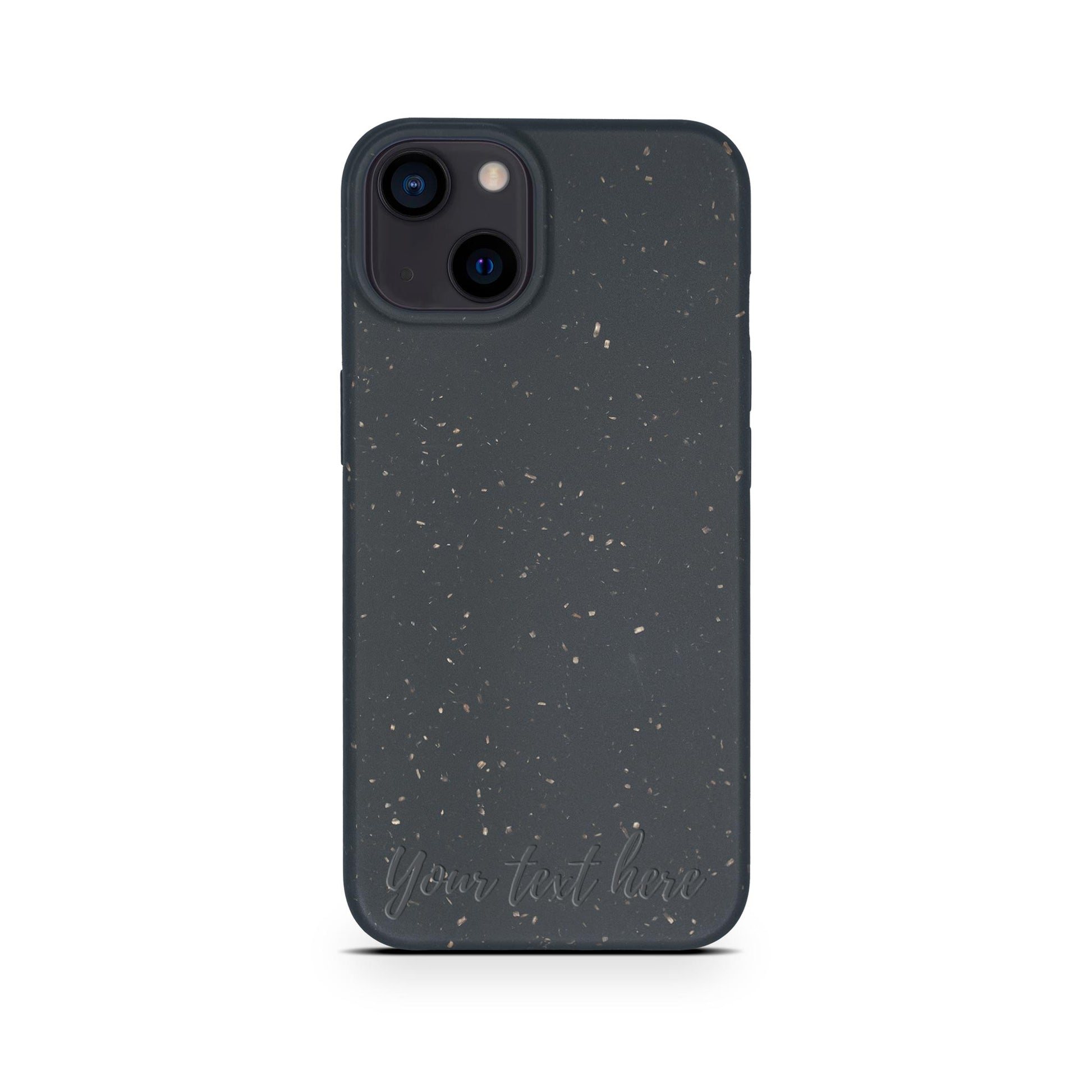Horizontal text personalized black compostable iPhone 13 Mini case - custom biodegradable eco-friendly protection