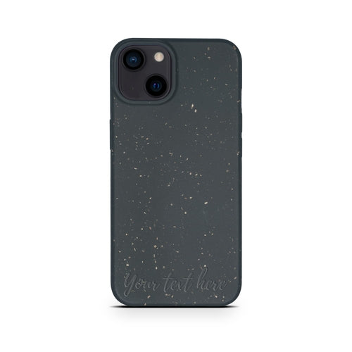 Horizontal personalized black biodegradable iPhone 13 Mini case mockup - custom eco-friendly compostable protection