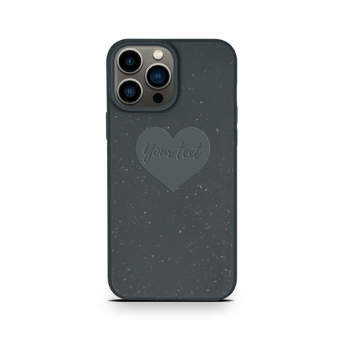 Heart personalized black biodegradable iPhone 13 Pro case lifestyle - romantic eco-friendly compostable protection