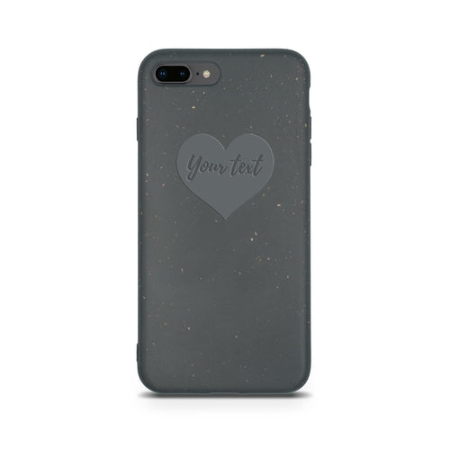 Heart personalized black biodegradable iPhone 8 Plus case detail - romantic eco-friendly compostable protection