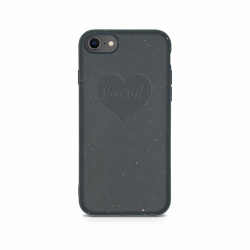 Heart personalized black biodegradable iPhone 6/6S/7/8/SE case detail - romantic eco-friendly compostable protection