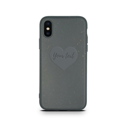 Heart personalized black biodegradable iPhone X case detail - romantic eco-friendly compostable protection