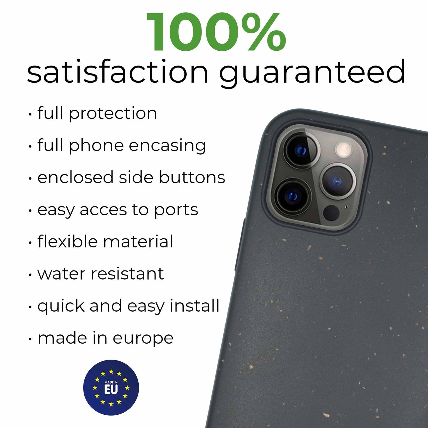 Full protection personalized compostable iPhone 12 case black - sustainable biodegradable phone cover