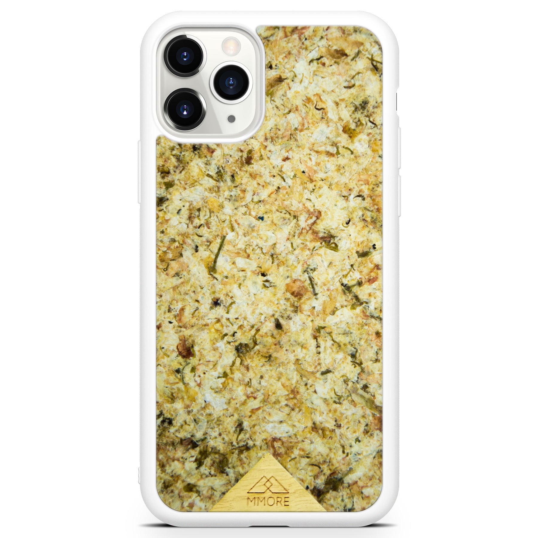 Biodegradable organic phone case with natural jasmine flower texture, handmade design for iPhone 13 Pro and similar models,.