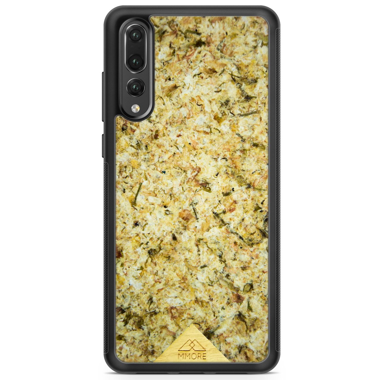 Eco-friendly organic Jasmine wood phone case with black biodegradable frame, compatible with multiple Pixel, iPhone, Samsung .