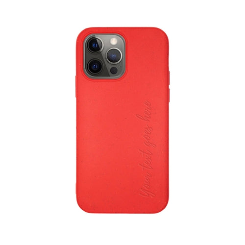 Personalized red biodegradable iPhone 15 Pro Max case vertical orientation - eco-friendly compostable protection