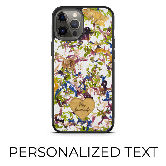 Crystal Meadow personalized iPhone case with floral botanical design - eco-friendly biodegradable phone protection