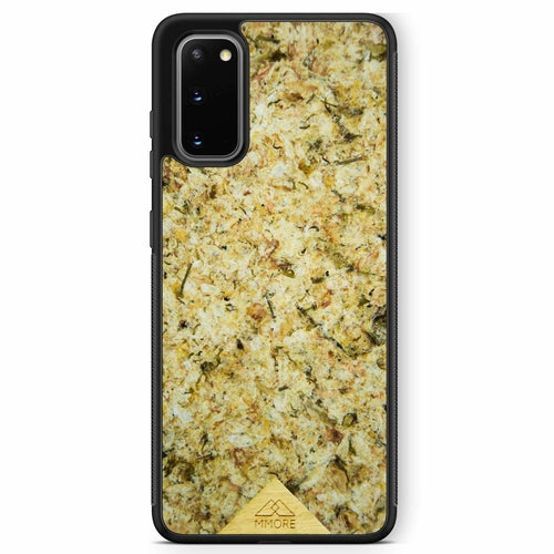 Sustainable handmade phone case with organic jasmine flower petals embedded in biodegradable resin, compatible with Google.