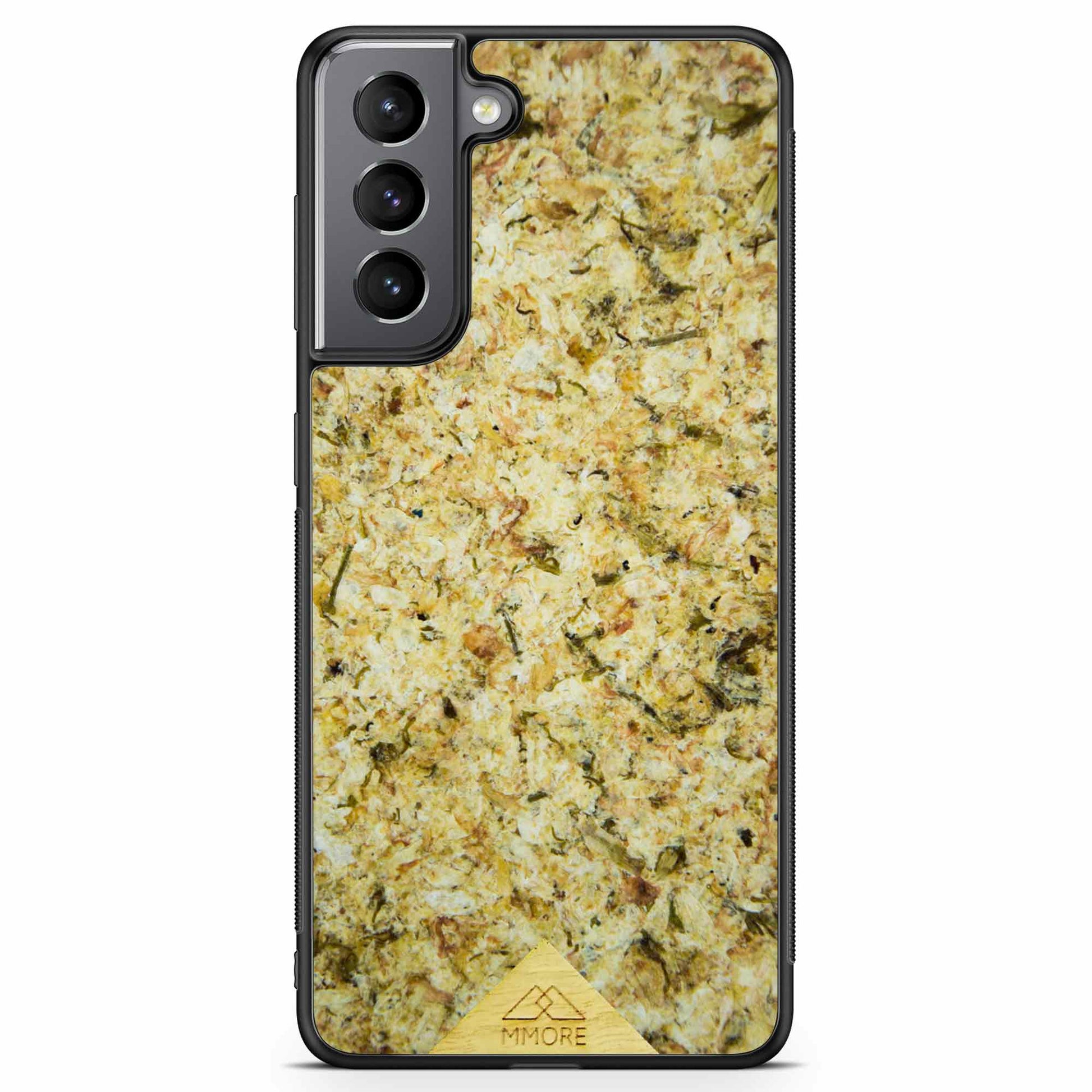 Eco-friendly handmade phone case with organic jasmine flower resin design for Google Pixel 7, biodegradable and sustainable.