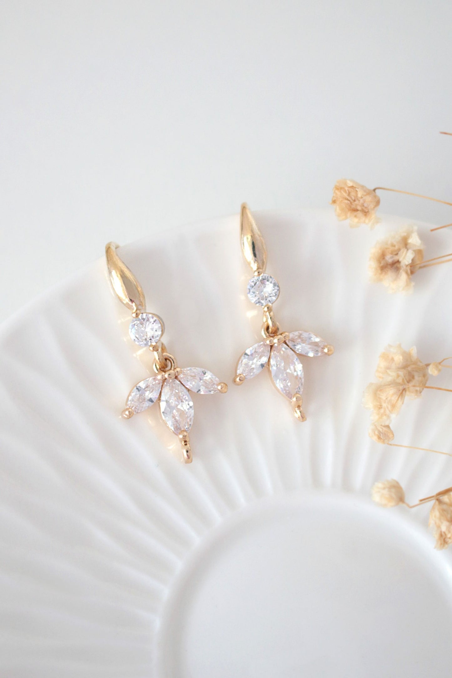 "Bloom" 24 Karats Cubic Zirconia Flower Petals Hook Earrings biodegradable eco friendly phone case