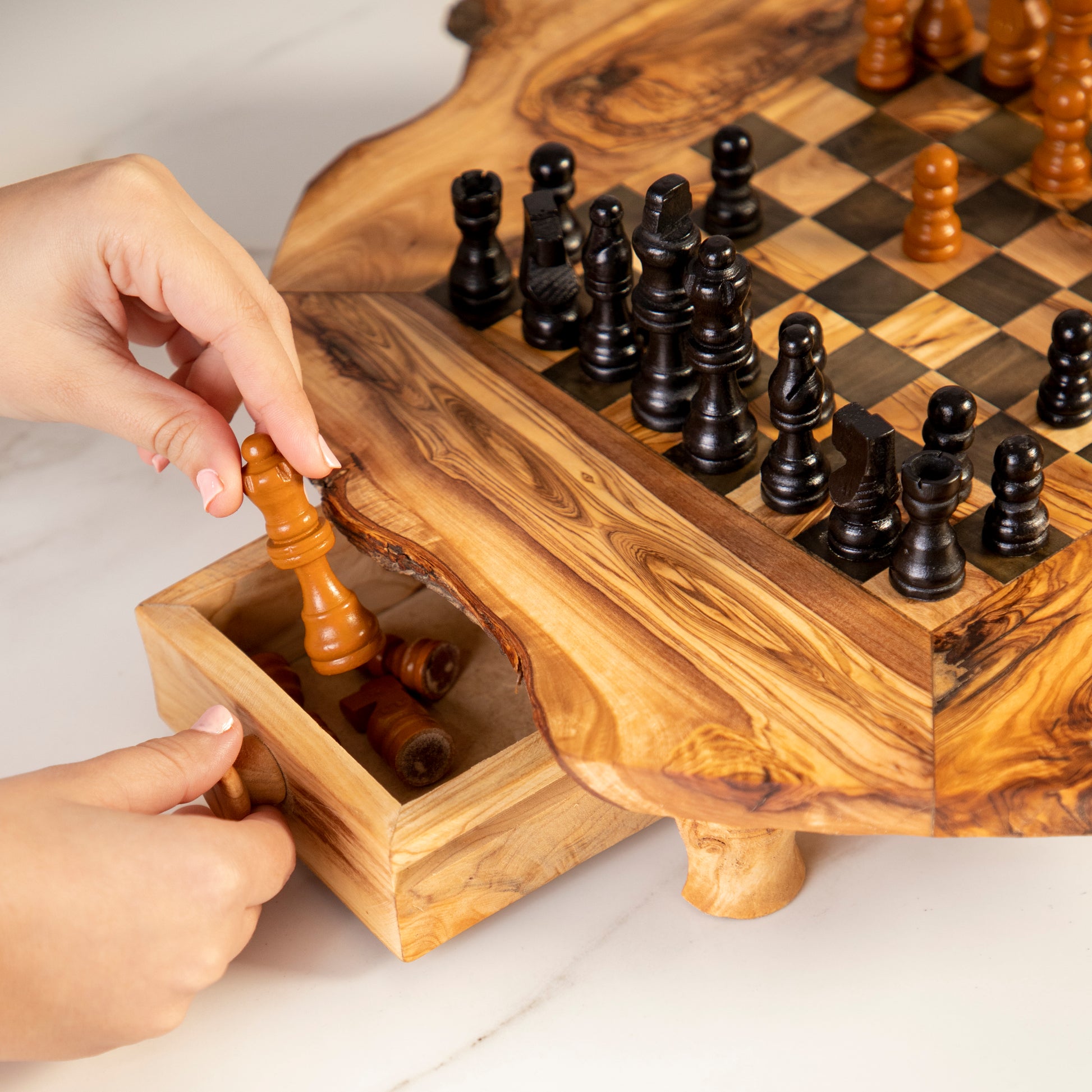 Handcrafted Olive Wood Chess Set with Drawers and Legs for Home Decor biodegradable eco friendly phone case