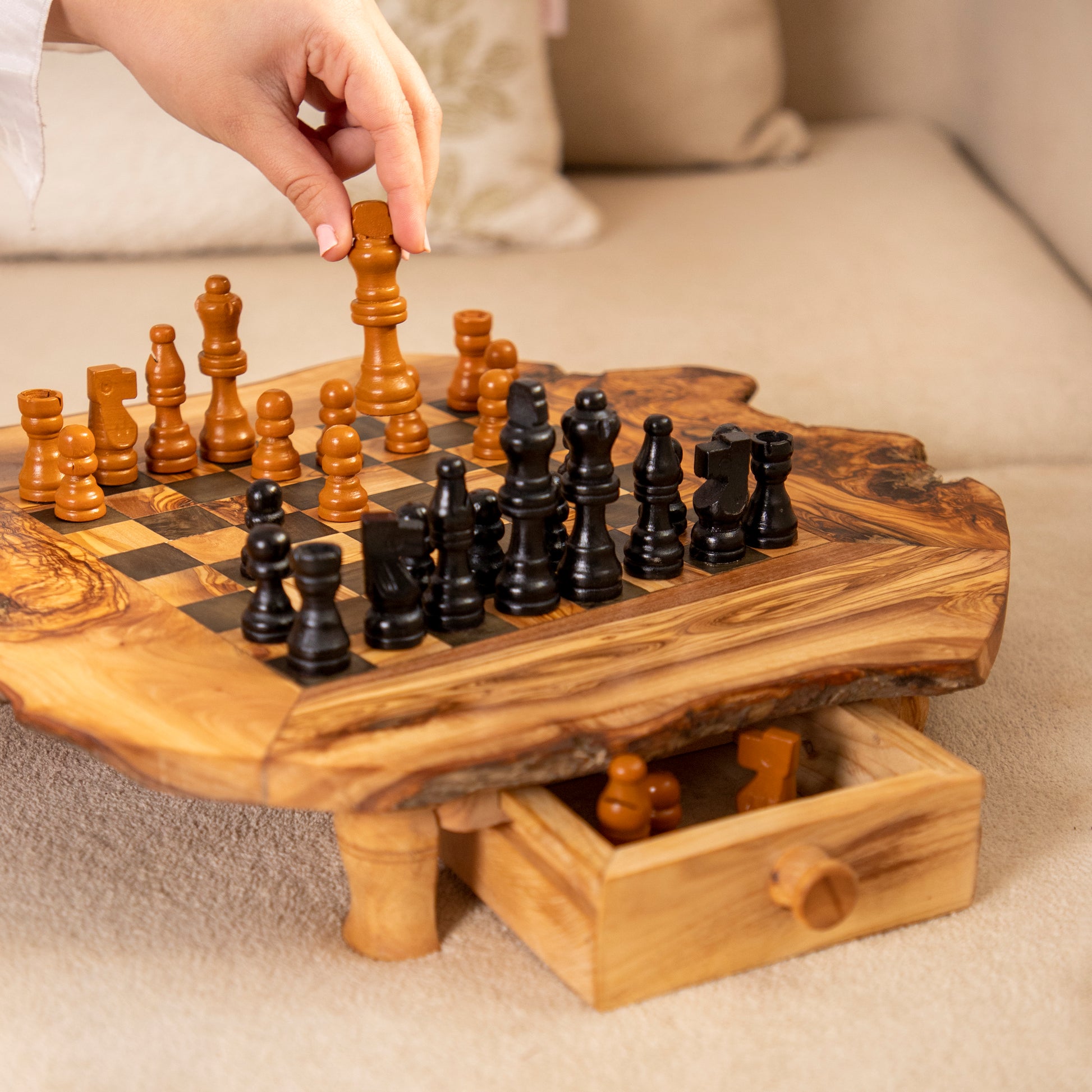 Handcrafted Olive Wood Chess Set with Drawers and Legs for Home Decor biodegradable eco friendly phone case