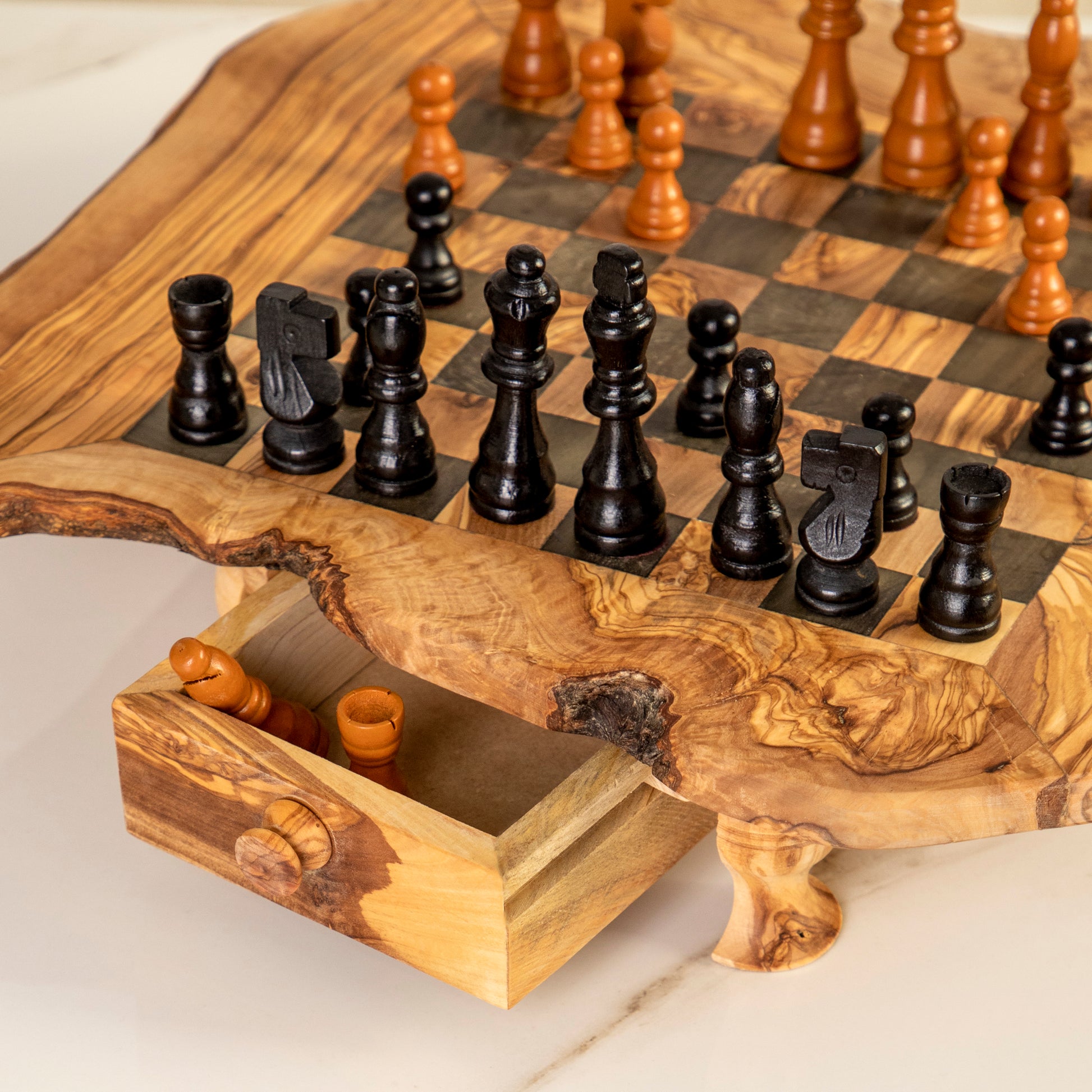 Handcrafted Olive Wood Chess Set with Drawers and Legs for Home Decor biodegradable eco friendly phone case