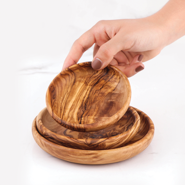 Handcrafted Tunisian Olive Wood Set of 3 Round Dipping Dishes biodegradable eco friendly phone case