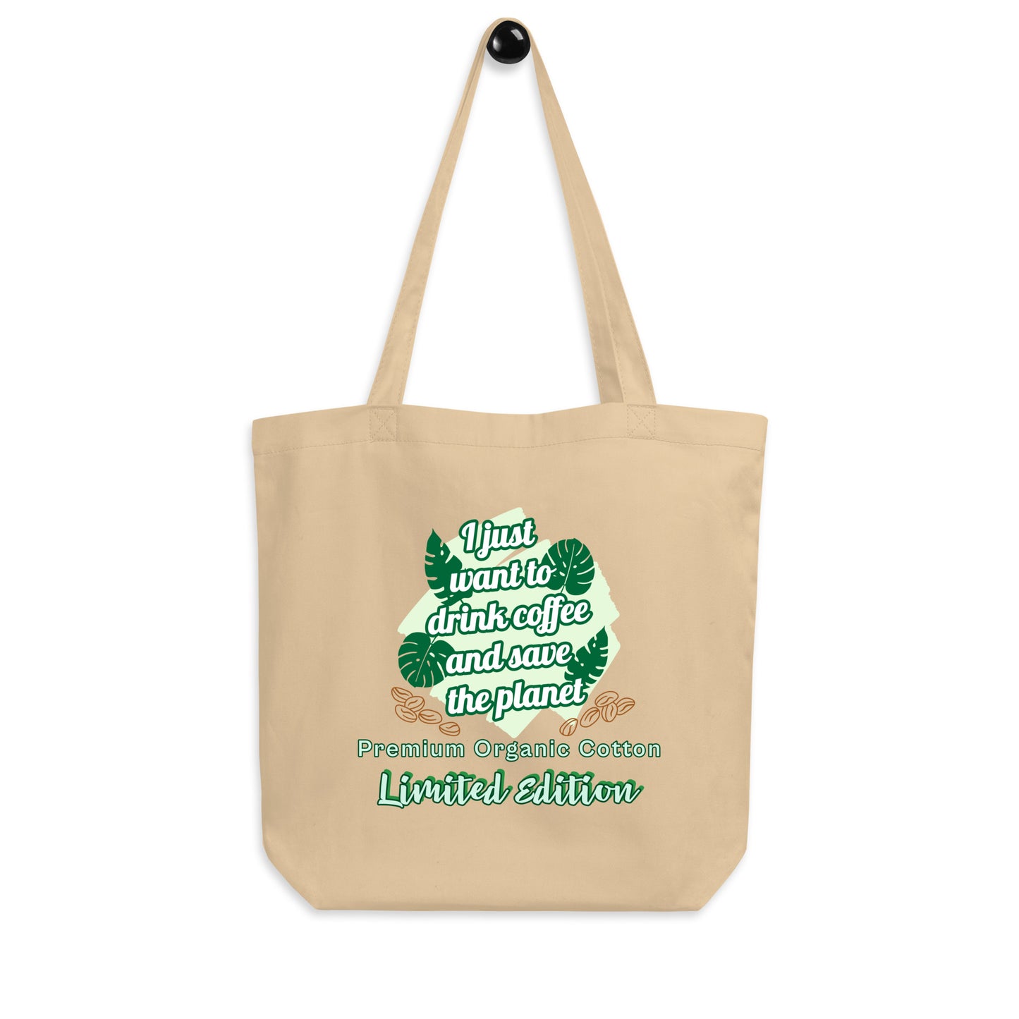 Beige eco tote bag lifestyle organic cotton sustainable shopping everyday bag
