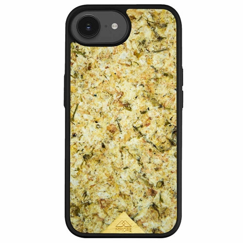 Organic handmade biodegradable phone case with natural jasmine petals embedded, black border for Google Pixel 4A and similar .