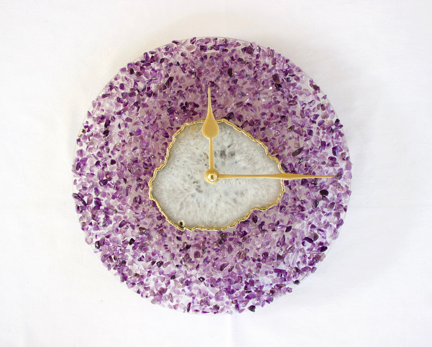 10" Diameter Large Purple Crystal White Agate Wall Clock biodegradable eco friendly phone case