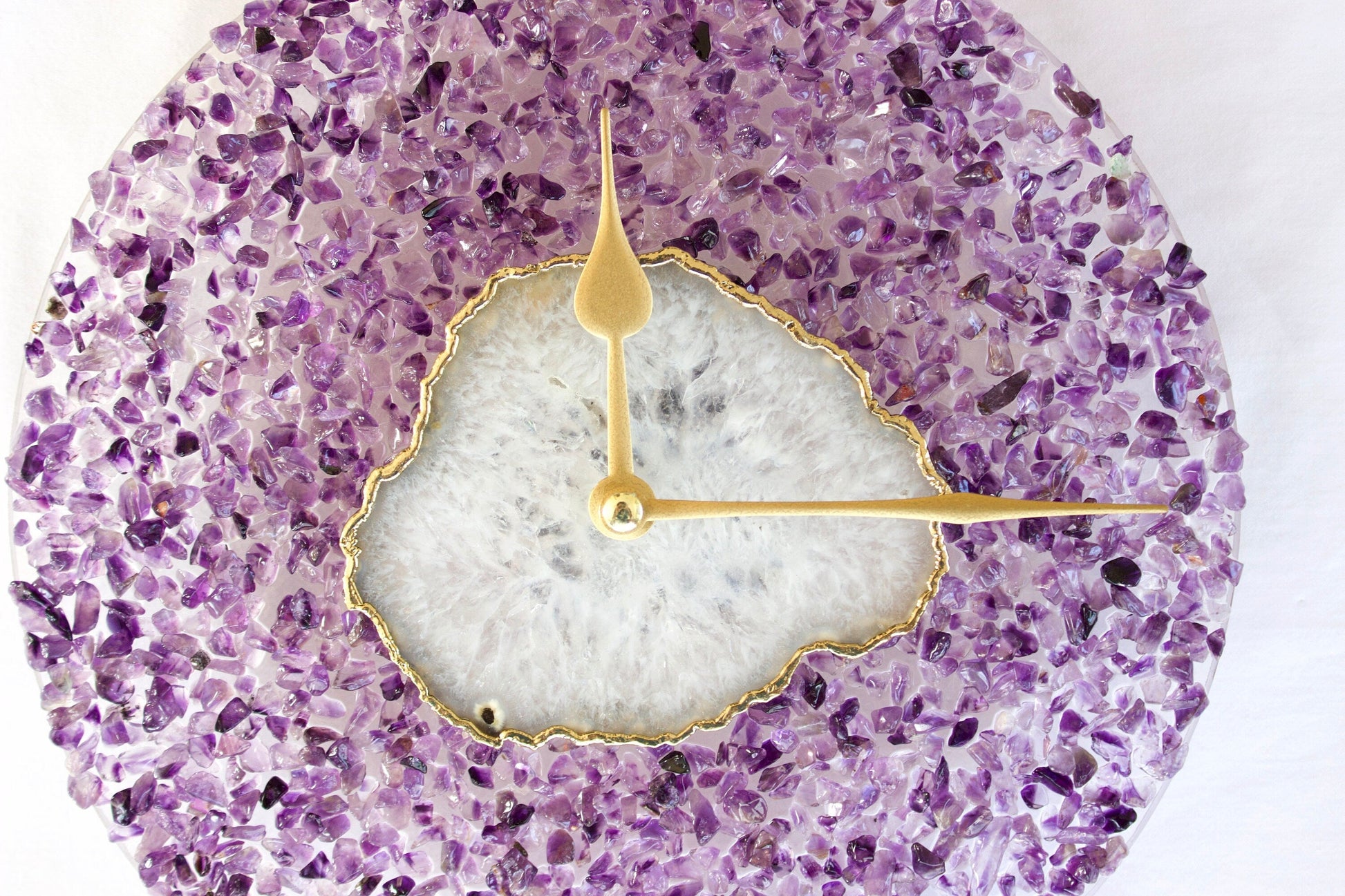 10" Diameter Large Purple Crystal White Agate Wall Clock biodegradable eco friendly phone case