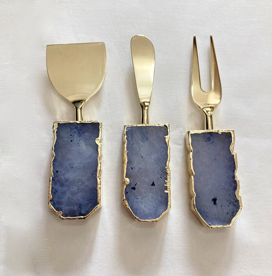 Set of 3 Light Ink Blue Agate Cheese Knives/Spreaders biodegradable eco friendly phone case