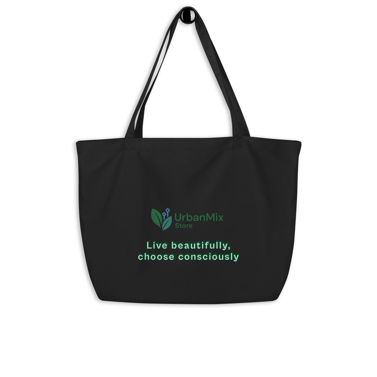 URBAN MIX STORE logo large black tote bag back close-up premium eco design
