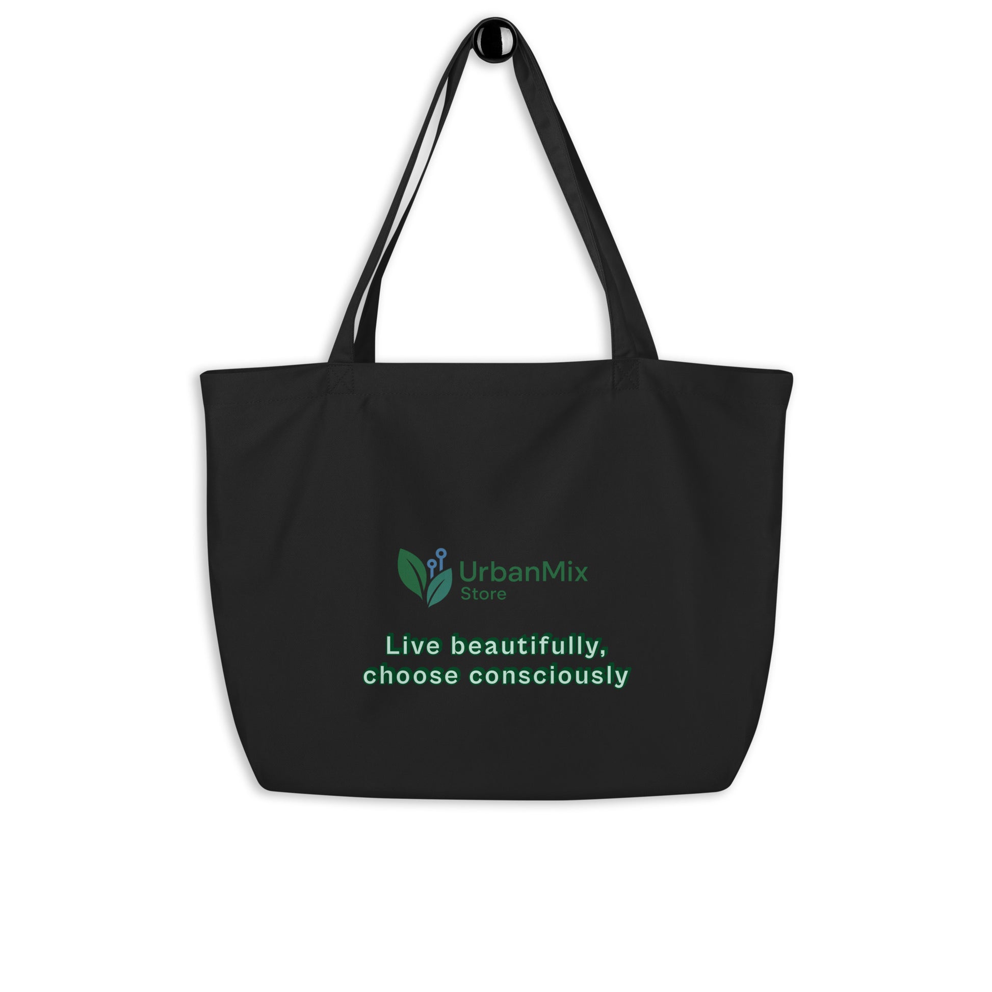 URBAN MIX STORE logo large black tote bag back close-up premium eco design
