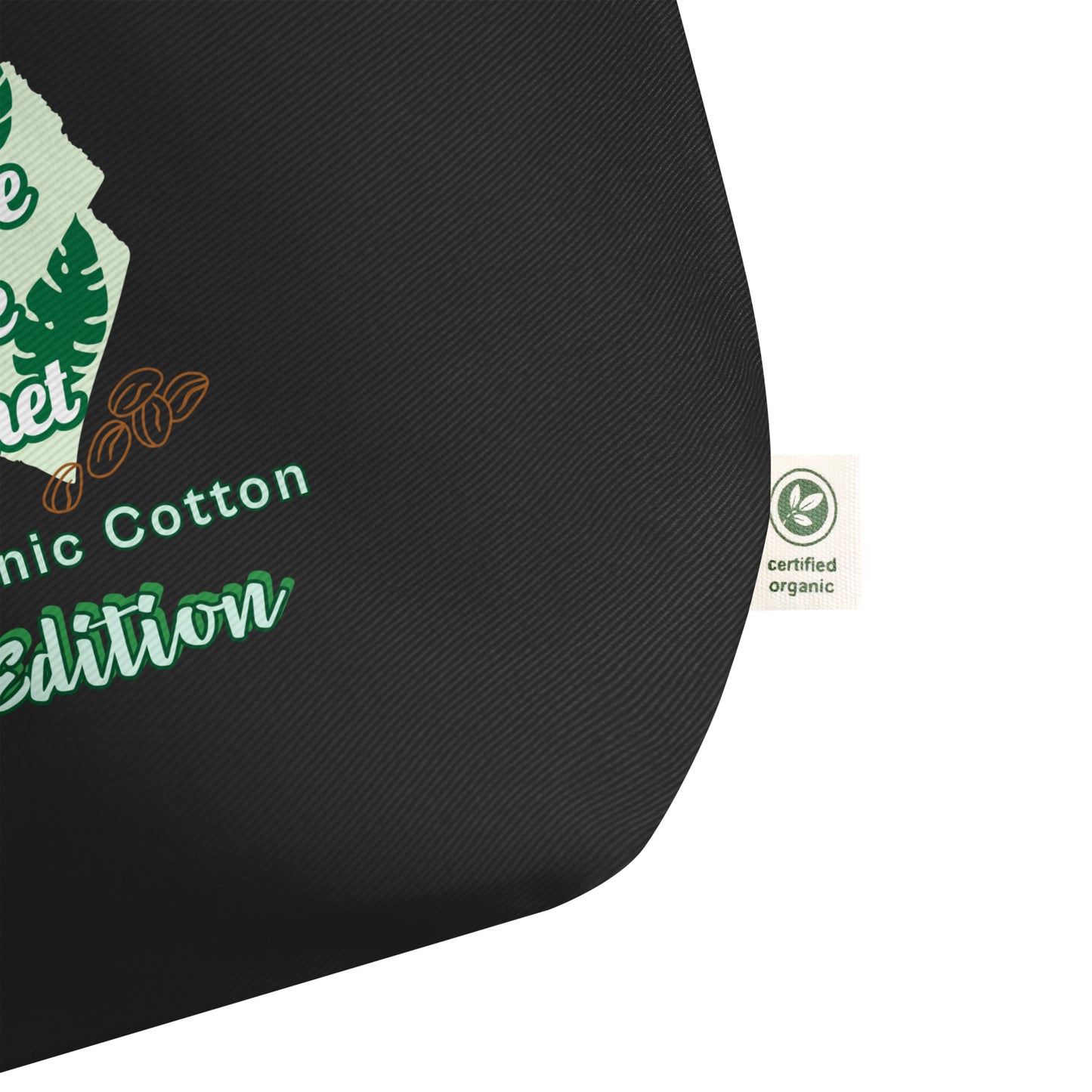 Large black eco tote bag product details organic cotton specifications 23L capacity
