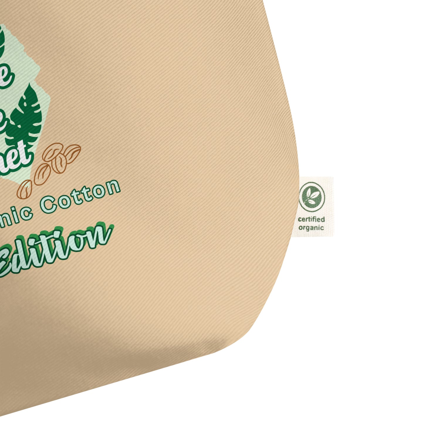 Large beige organic cotton tote bag product details spacious eco-friendly design
