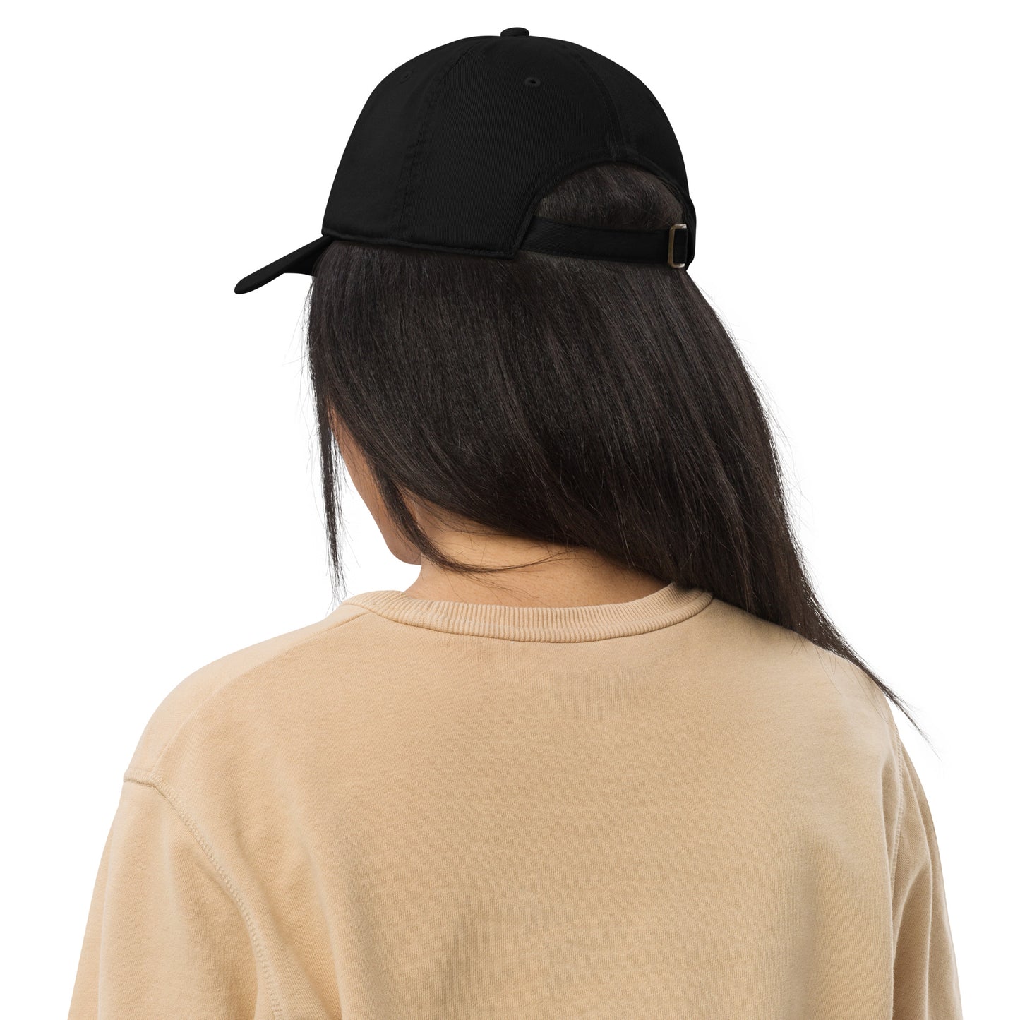 Organic cotton baseball cap in black - back view on model