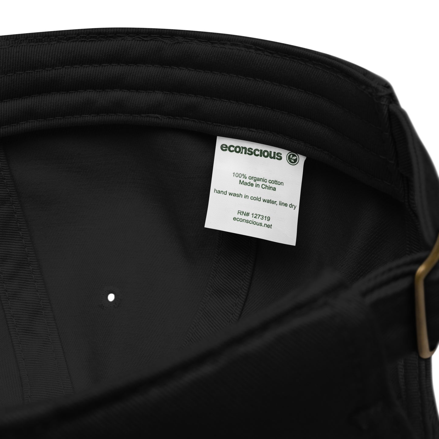 Organic cotton cap - stitching and quality detail close-up