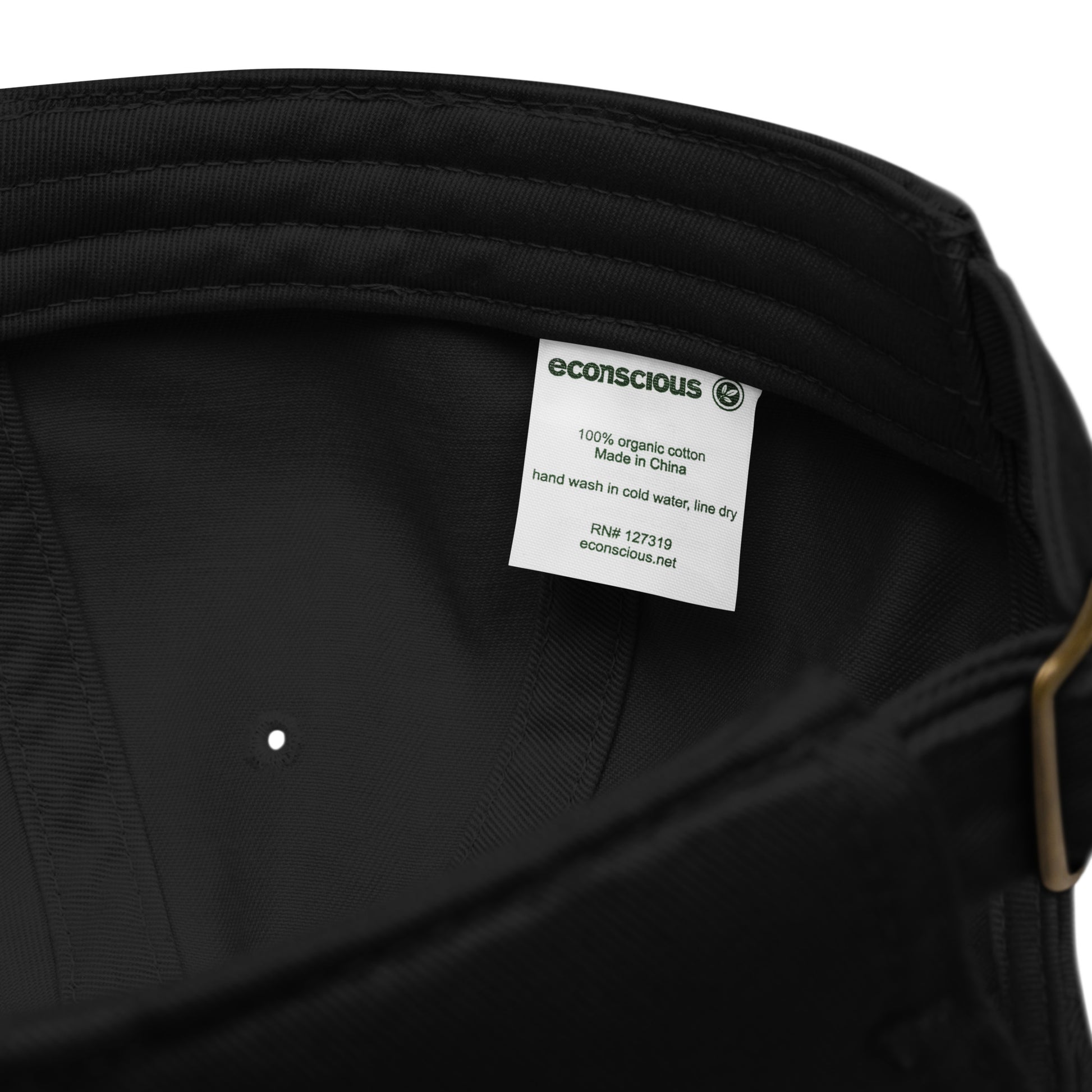 Organic cotton cap - stitching and quality detail close-up