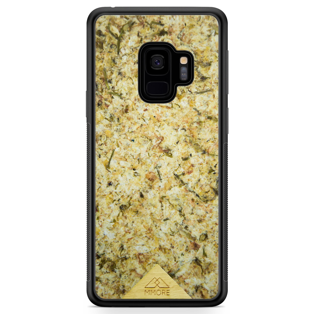 Handmade organic biodegradable phone case with jasmine floral pattern, black frame, eco-friendly design for Google Pixel and .