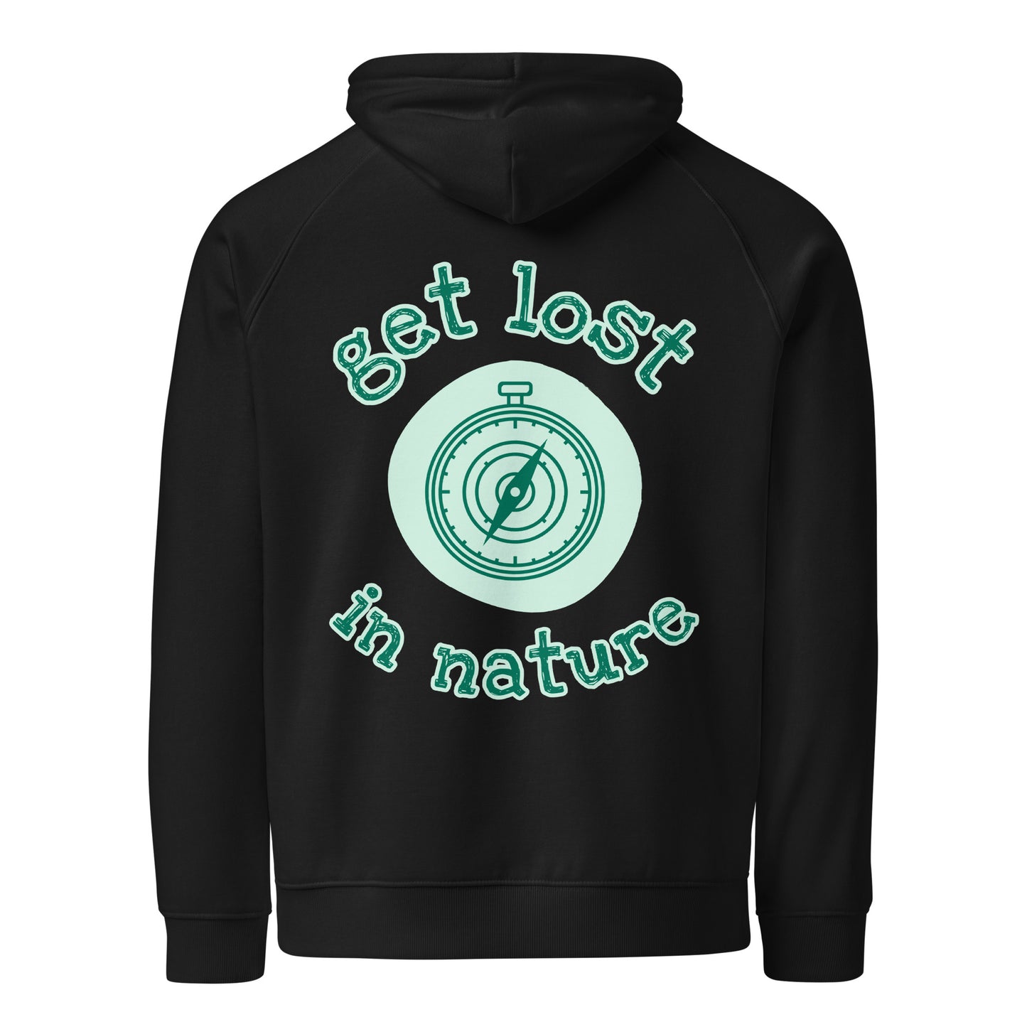 Get lost in nature premium hoodie black back compass design URBAN MIX STORE logo
