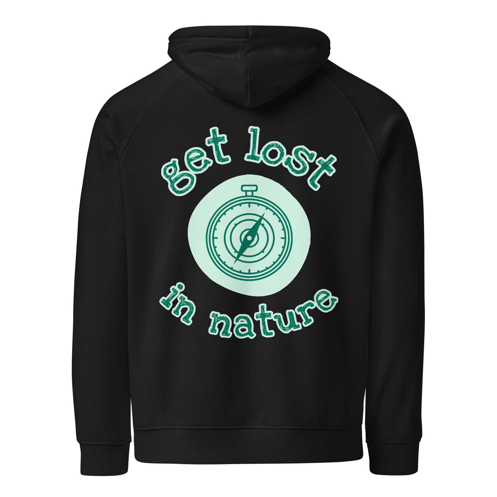 Get lost in nature premium hoodie black back compass design URBAN MIX STORE logo
