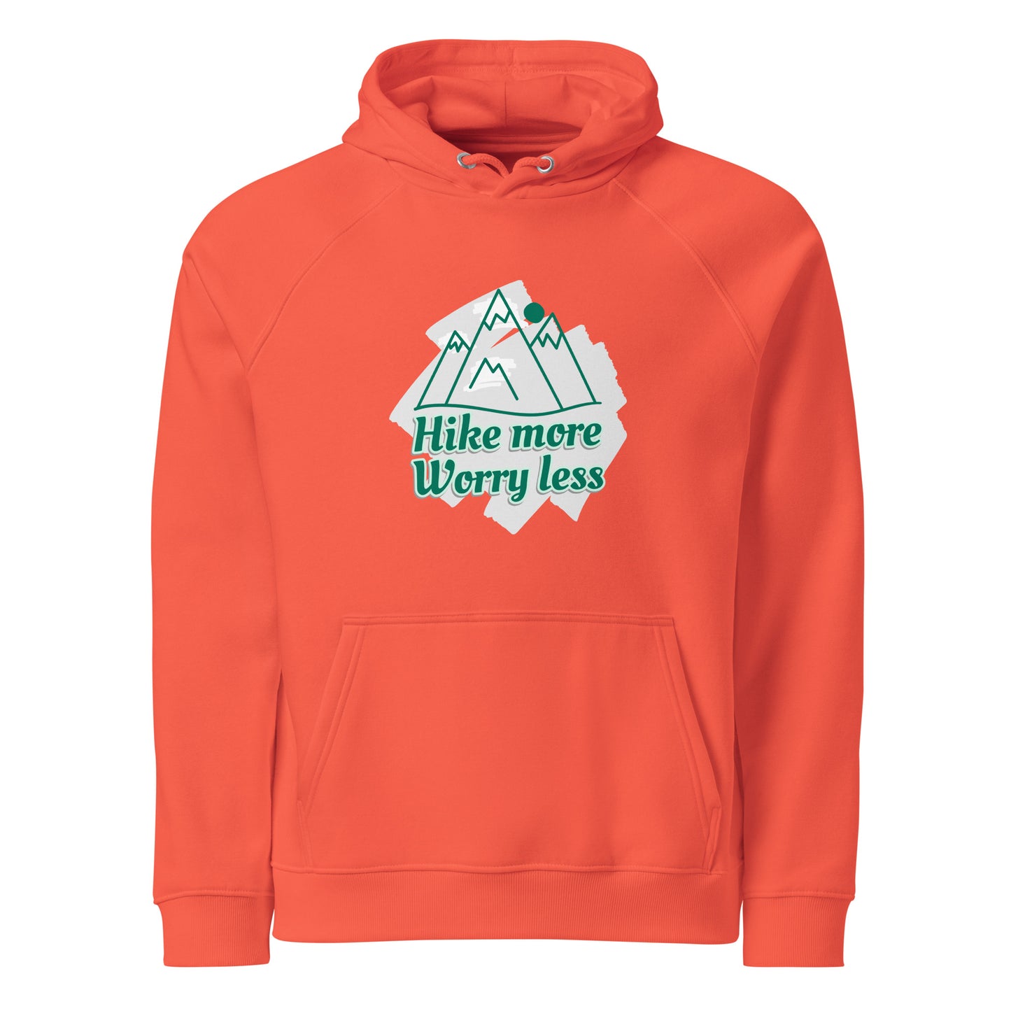 Premium eco hoodie burnt orange front hike more design sustainable outdoor apparel
