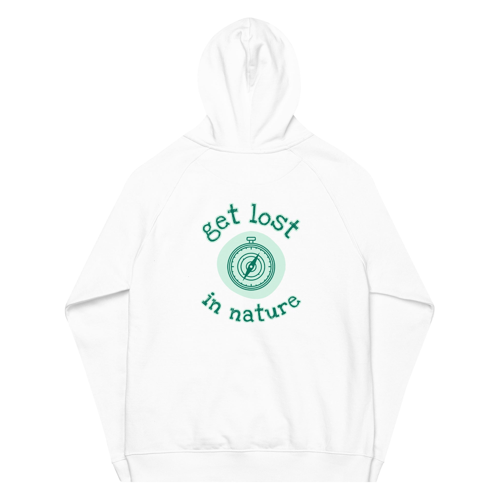 Organic cotton hoodie white back lifestyle compass design URBAN MIX STORE premium quality
