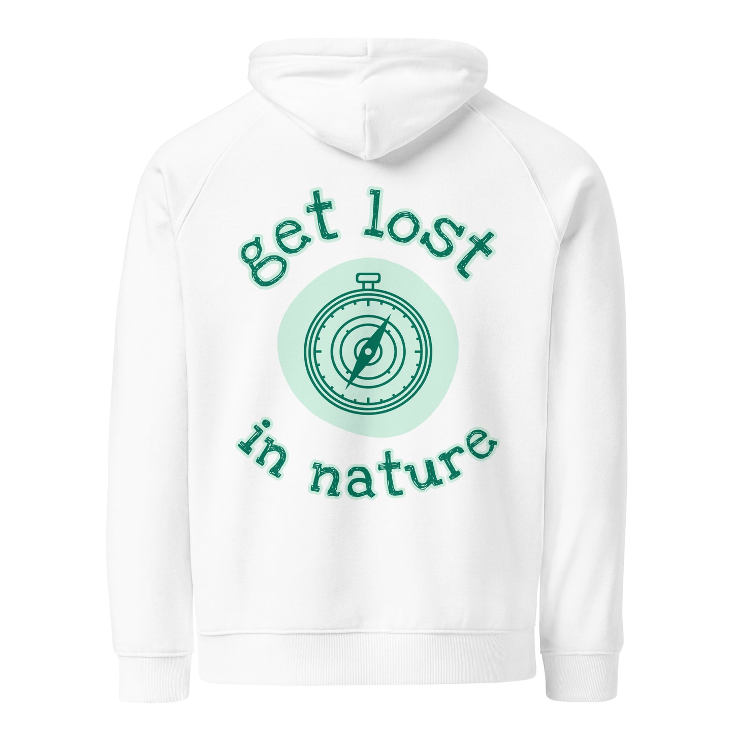 Organic raglan hoodie white back get lost in nature compass URBAN MIX STORE
