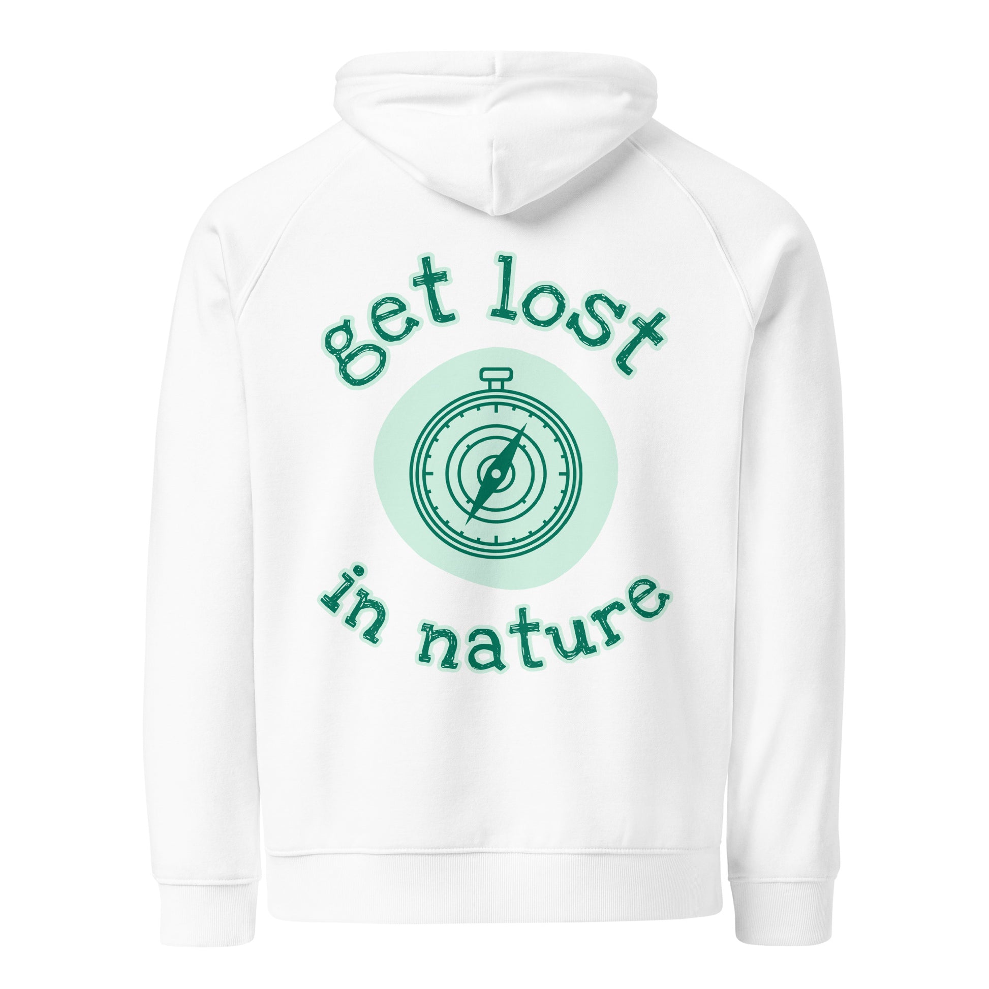 Organic raglan hoodie white back get lost in nature compass URBAN MIX STORE
