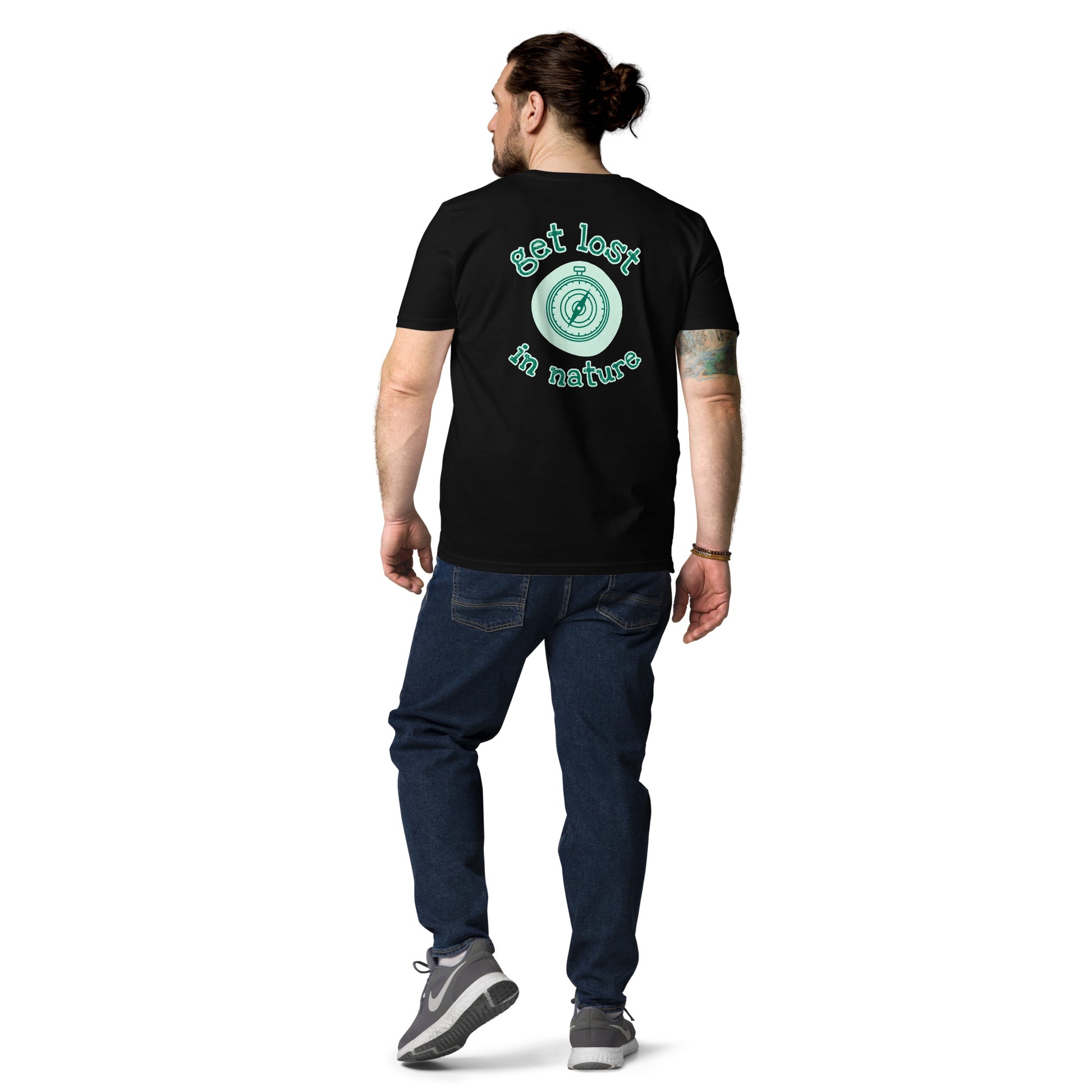 Get lost in nature organic t-shirt black back compass design URBAN MIX STORE
