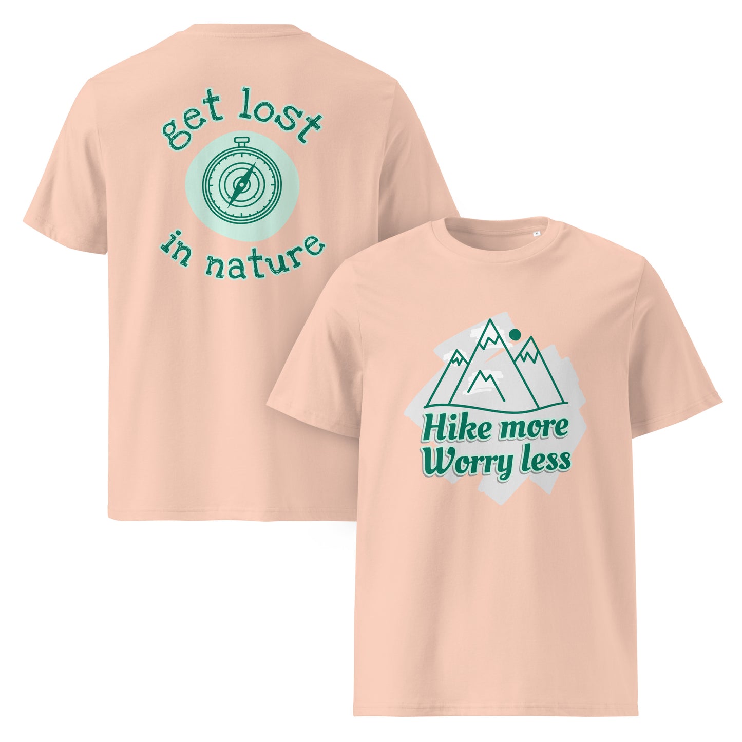 Organic cotton t-shirt peach front and back hike more design eco-friendly pastel
