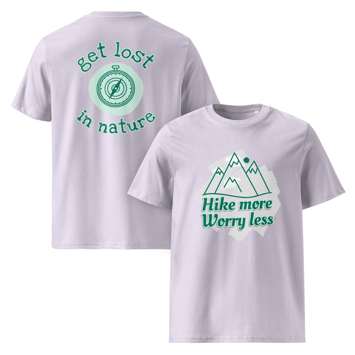 Organic cotton t-shirt lavender purple front and back nature lover sustainable apparel
